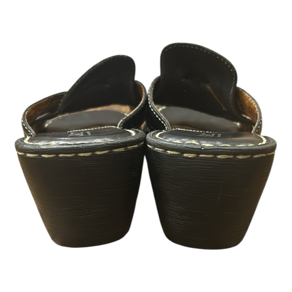 Born Folly Slip On Black Learher Wedge Sandals Size 8 - Picture 5 of 11